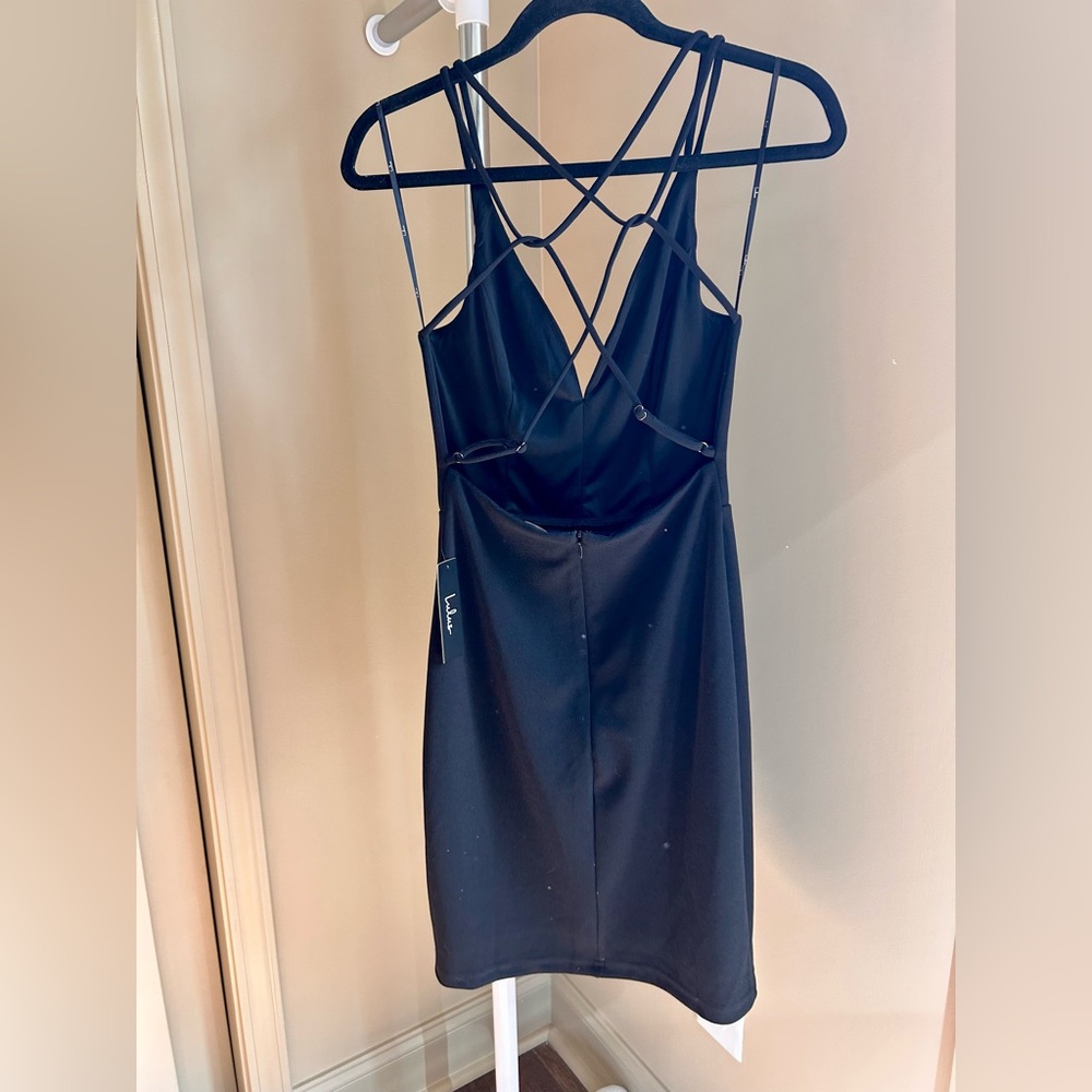 Lulus Black Strappy Mini Dress M | Plunge Neckline Cocktail Dress NWT - Picture 2 of 4